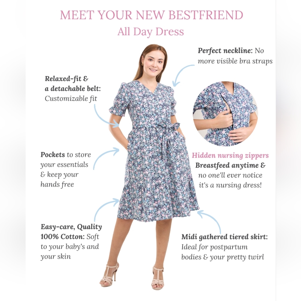 Mome Lite Floral Midi Dress With Nursing Zippers And pockets